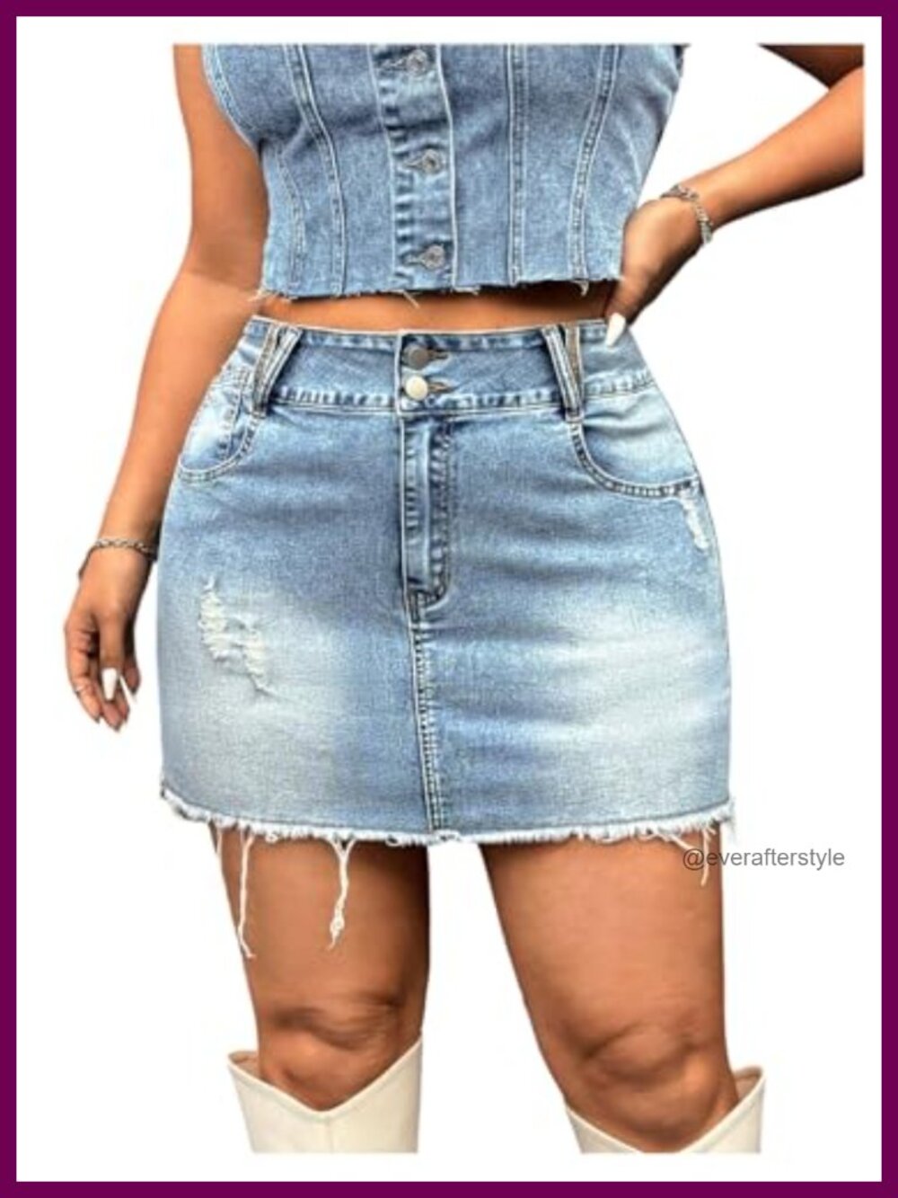 Plus Size Distressed Denim Mini Jean Skirt High Rise Frayed Y2K